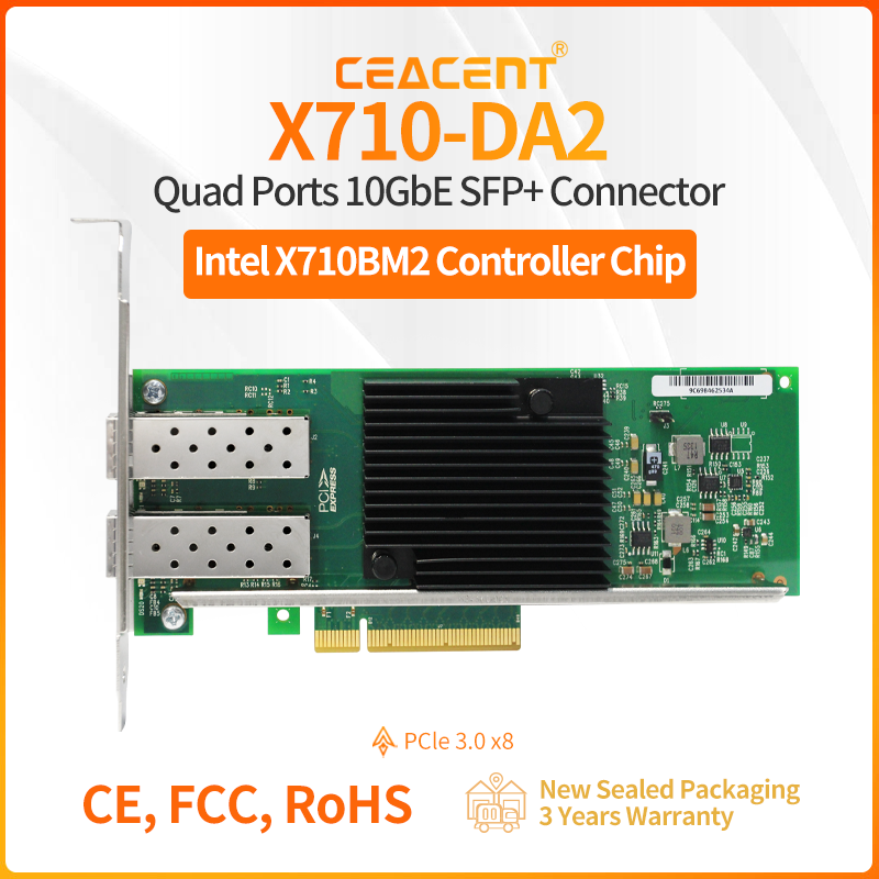 10Gb Sfp+ Pcie Network Card Dual Port - X710-DA2 Intel X710-BM2 Chipset 10Gb/s NIC