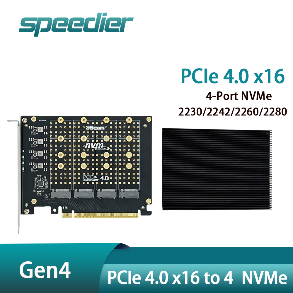 Kartu Adaptor PCIe 4.0 X16 ke  - Quad M.2 Nvme Pcie Bifurcation Card ulasan dan harga